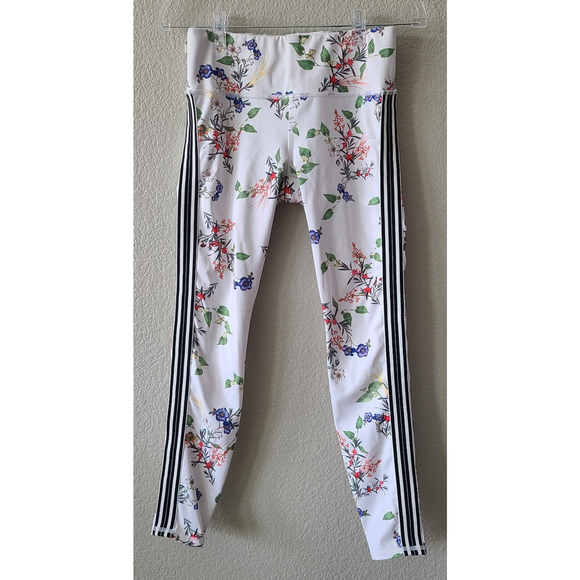 Athleta XS Leggings Contender Blossom 7/8 Length Floral Stripes White Athletic - Picture 3 of 12